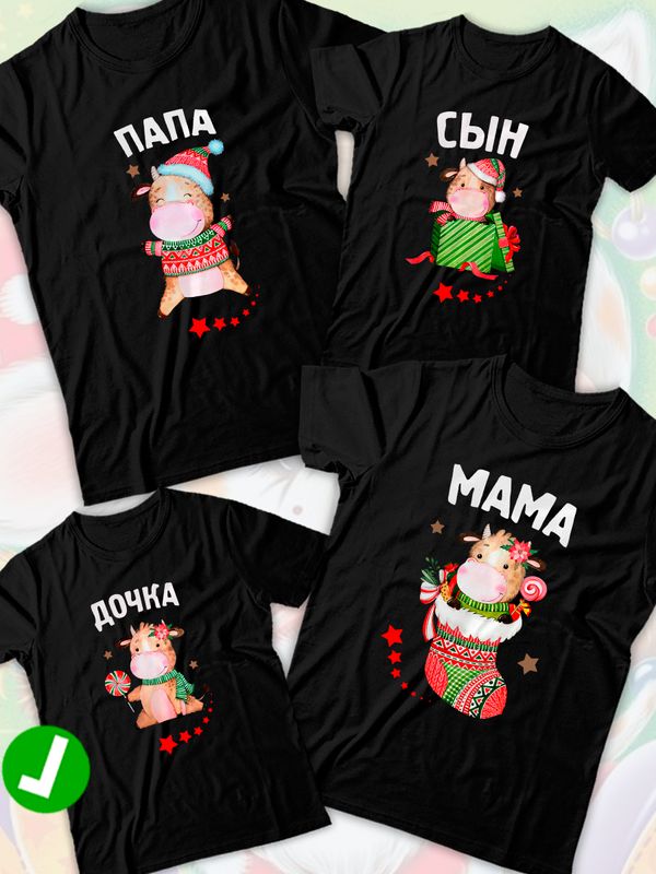 Футболка для дочки с коровой и коровкой girl новогодняя