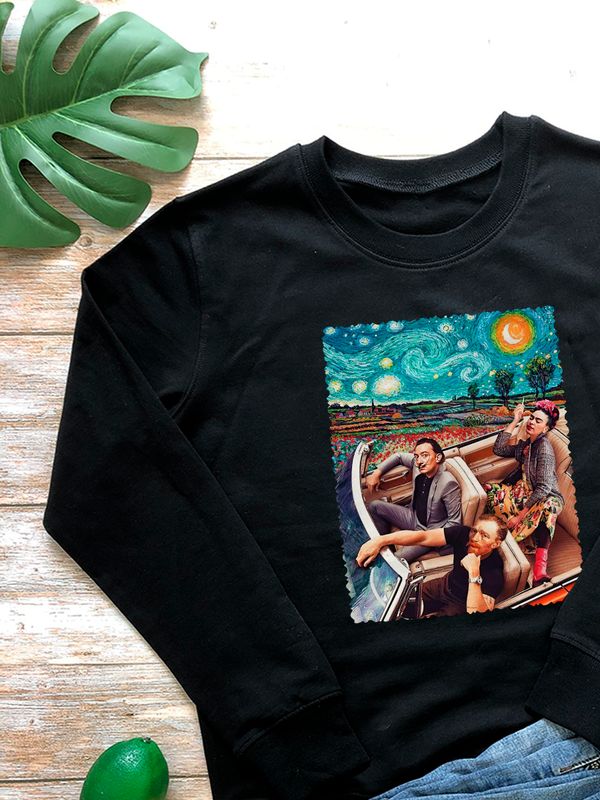 Свитшот с принтом Ван Гог, Сальвадор Дали и Фрида Кало оверсайз черный. Свитшот унисекс с красивым принтом Van Gog, Salvador Dali, Frida Kahlo в стиле 90 х. Свитшот с принтом Ван Гог, Сальвадор Дали и Фрида Кало оверсайз черный. Свитшот унисекс с красивым принтом Van Gog, Salvador Dali, Frida Kahlo в стиле 90 х.