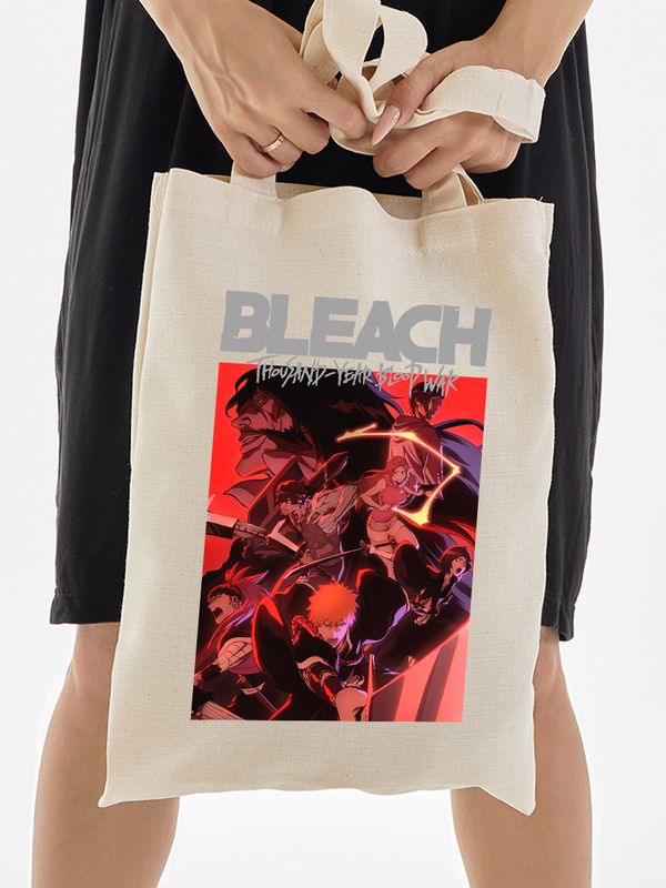 Шоппер блич аниме Bleach thousand year blood war с принтом anime aesthetic, эстетика для анимешника отаку, бежевый, y2k стритстайл сумка для шопинга и покупок тканевая женская и мужская, shopper bag.