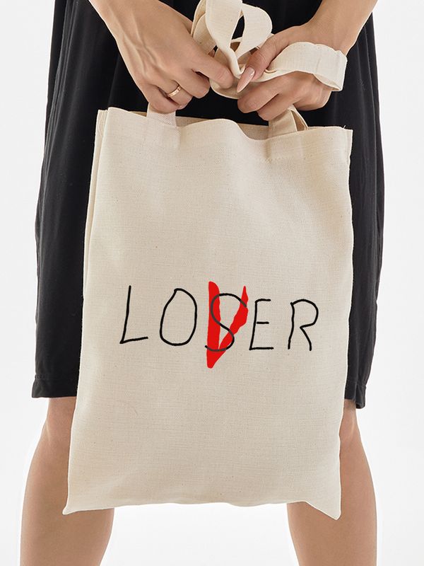 Шоппер lover loser эстетика минимализм с принтом надписью love minimalism aesthetic бежевый, стритстайл сумка для шопинга и покупок тканевая женская мужская, кэжуал андеграунд y2k street style casual.