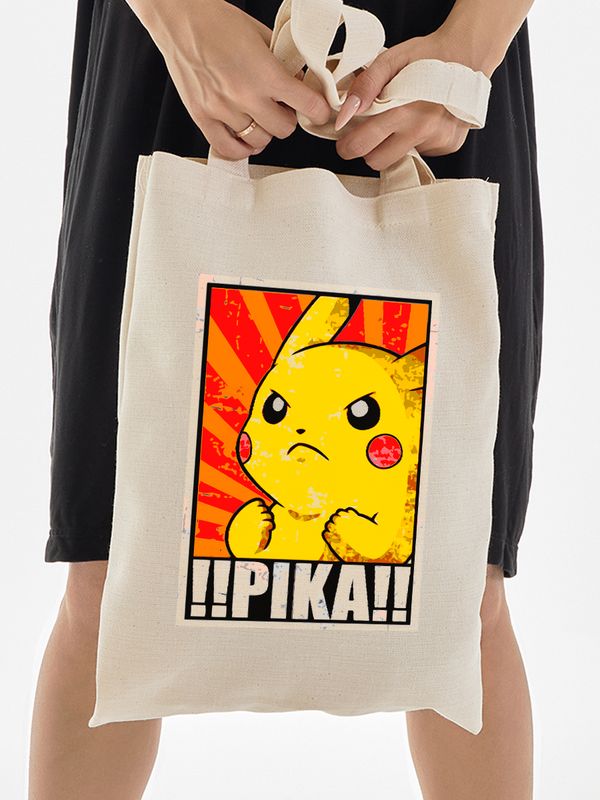 Шоппер Пикачу покемон Pikachu pokemon аниме с принтом retro anime aesthetic эстетика для анимешника отаку бежевый, стритстайл прикольная сумка для шопинга и покупок тканевая женская и мужская кэжуал.