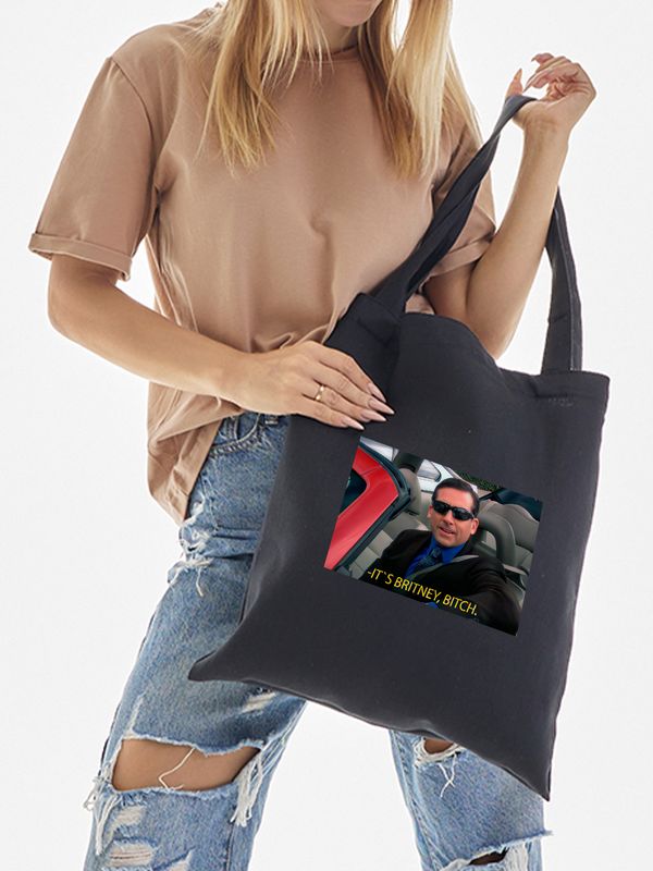 Шоппер офис сериал its britney beach мем с принтом надписью прикол meme мода нулевых 2000 х черный, стритстайл прикольная мемная сумка для шопинга и покупок тканевая женская и мужская кэжуал casual.