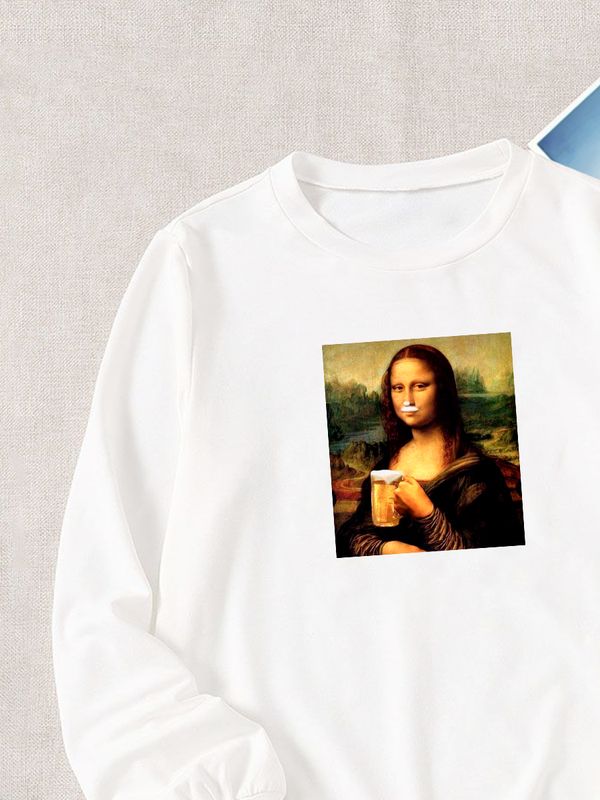 Свитшот с принтом leonardo da vinci Мона лиза с пивом оверсайз белый. Свитшот унисекс с приколом в стиле кэжуал для молодежи. Свитшот с принтом leonardo da vinci Мона лиза с пивом оверсайз белый. Свитшот унисекс с приколом в стиле кэжуал для молодежи.