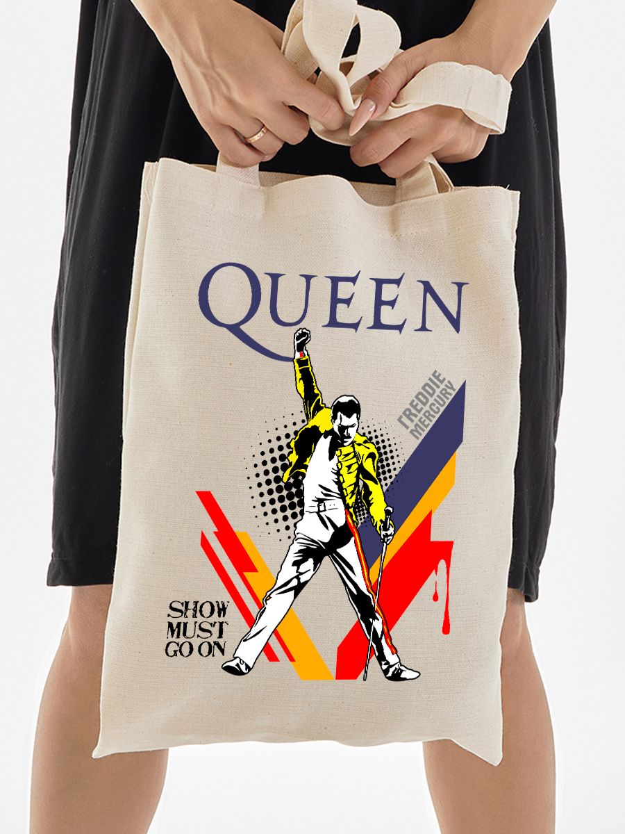 Шоппер бежевый с принтом Рок группа Queen. Сумка для шопинга на плечо тканевая, мужская и женская.