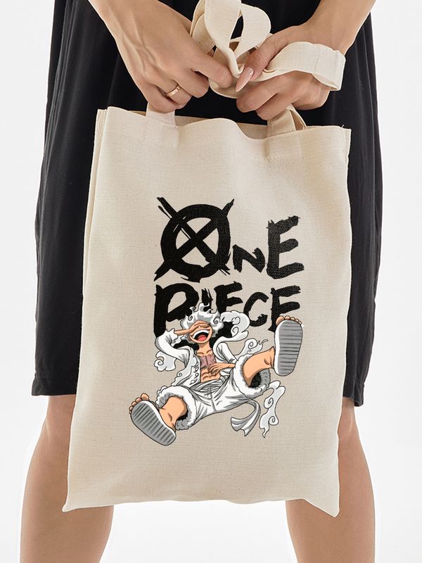 Шоппер луффи ван пис One piece Luffy 5 gear аниме мерч с принтом retro anime merch aesthetic эстетика в стиле ретро бежевый, y2k стритстайл сумка для шопинга и покупок тканевая женская мужская кэжуал.