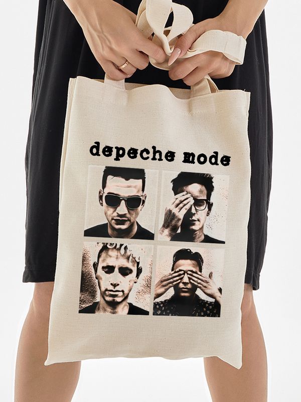 Шоппер depeche mode депеш мод музыка music с принтом группы и музыкальной тематикой ретро эстетика бежевый, стритстайл сумка для шопинга и покупок тканевая женская и мужская андеграунд кэжуал casual.