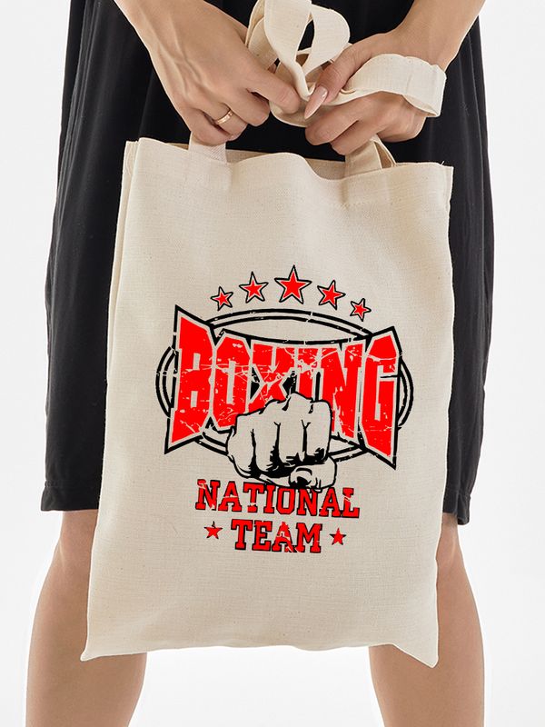 Шоппер бокс boxing national team для спорта с принтом надписью рисунком борьба sport style бежевый, y2k стритстайл сумка для шопинга и покупок тканевая под спортивный стиль женская и мужская кэжуал.