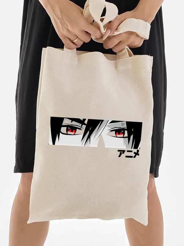 Шоппер с аниме глазами и эстетика с принтом каваи кун kawaii anime boy eyes manga style aesthetic kawai бежевый, стритстайл сумка для шопинга и покупок тканевая женская мужская y2k кэжуал андеграунд.