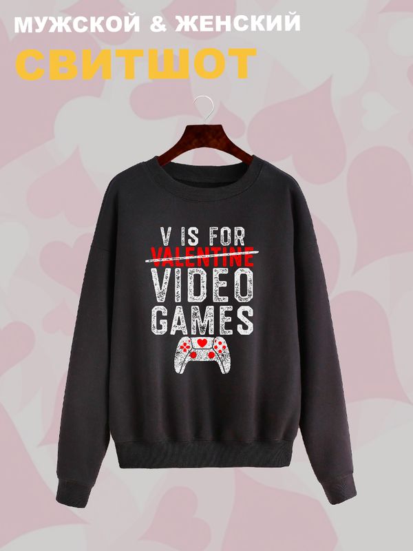 Свитшот с принтом Valentine на День Валентина оверсайз черный. Свитшот унисекс с надписью Video games в стиле street style для молодежи. Свитшот с принтом Valentine на День Валентина оверсайз черный. Свитшот унисекс с надписью Video games в стиле street style для молодежи.