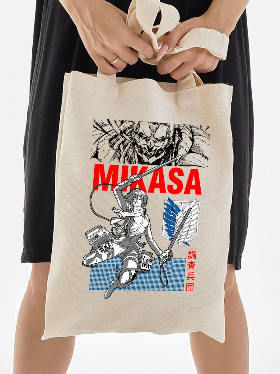 Шоппер с принтом из мультсериала Атака титанов. Тканевая сумка anime Attack on titan в стиле street style для молодежи.