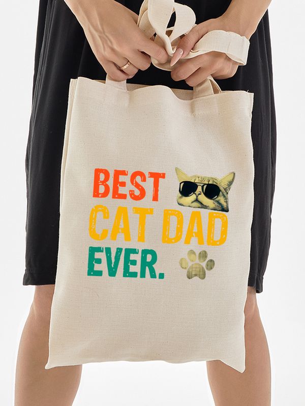 Шоппер Best cat dad ever прикол и мем с принтом с котом котиком kitty daddy meme бежевый, стритстайл сумка для шопинга и покупок тканевая женская мужская кэжуал y2k style casual, в подарок для папы.