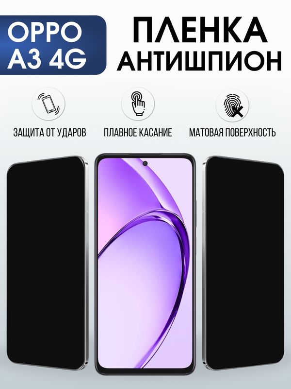 Защитная гидрогелевая пленка для OPPO A3 4G, полиуретановая плёнка антишпион на мобильный телефон ОРРО а3 4дж.