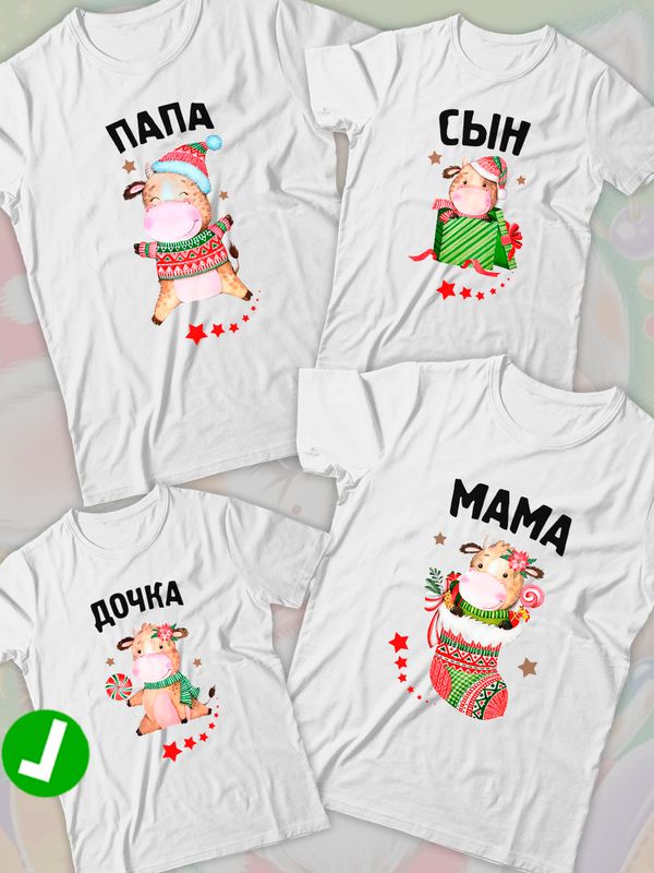 Футболка для дочки с коровой и коровкой girl новогодняя