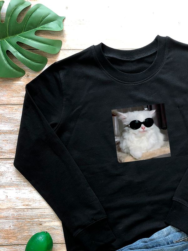 Свитшот с принтом Кот в очках оверсайз белый. Свитшот унисекс с прикольным рисунком в стиле кэжуал. Свитшот с принтом Кот в очках оверсайз белый. Свитшот унисекс с прикольным рисунком в стиле кэжуал.